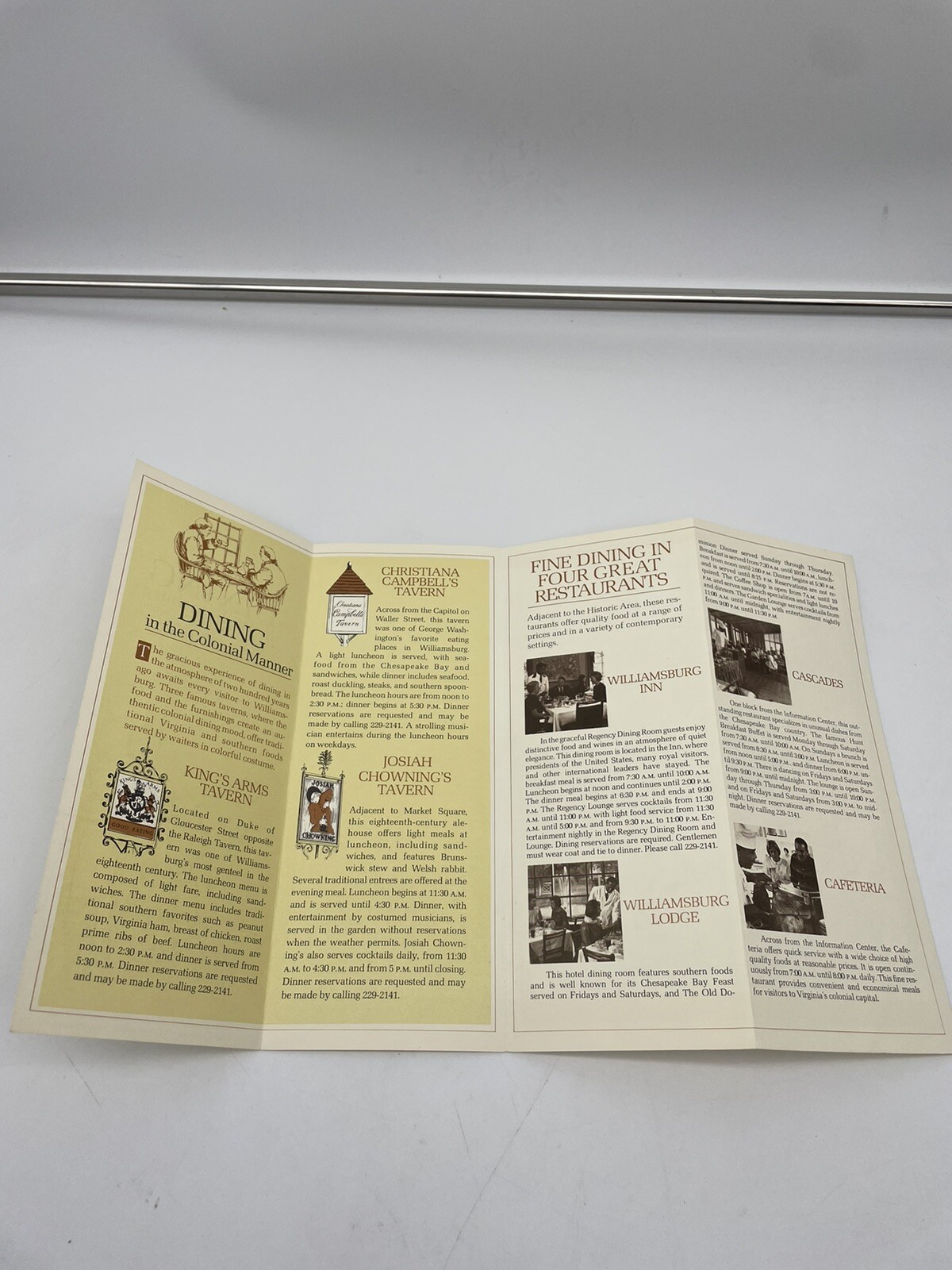 1986 Brochure Dining In Colonial Williamsburg Virginia With Map