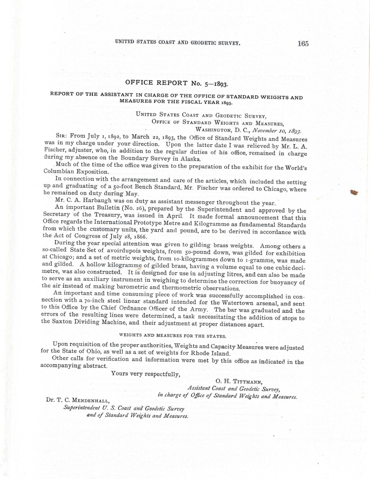 „U.S. COASt & GEODETIC SURVEY – PROGRESS REPORT FOR Y/E June 30, 1893“