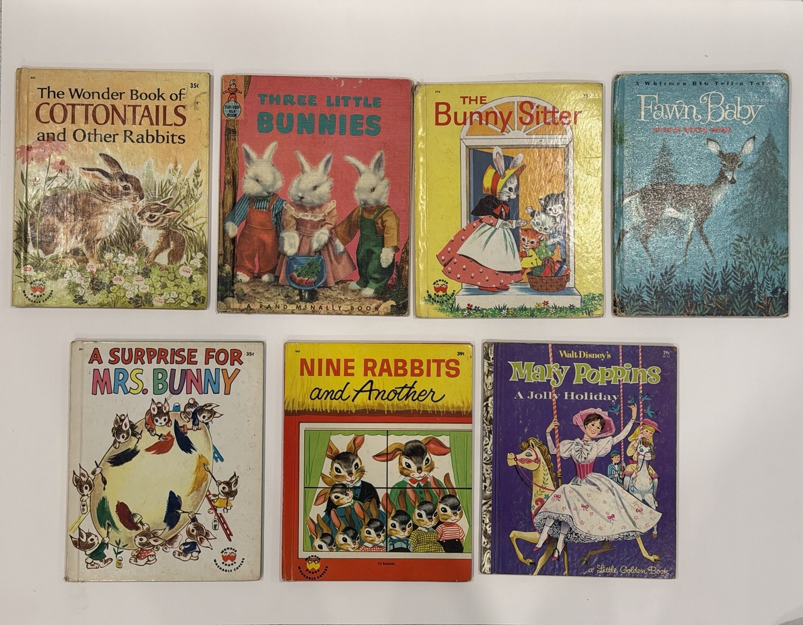 8 Vintage Children’s Books Bunny Rabbits Fawn Mary Poppins Wonder Books Lot
