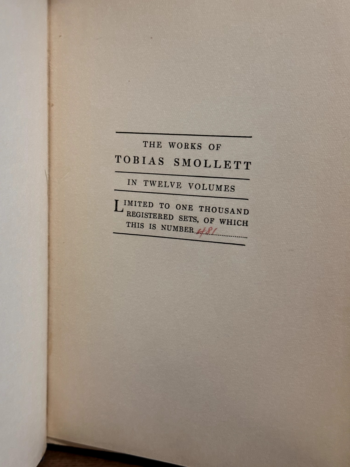 LOT WORKS OF TOBIAS SMOLLETT LIMITED NUMBERED EDITION 481/1,000 JENSON SOCIETY