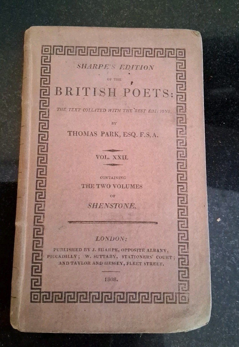 1808 Sharpe’s Edition English Poets, William Shenstone, Antique Book
