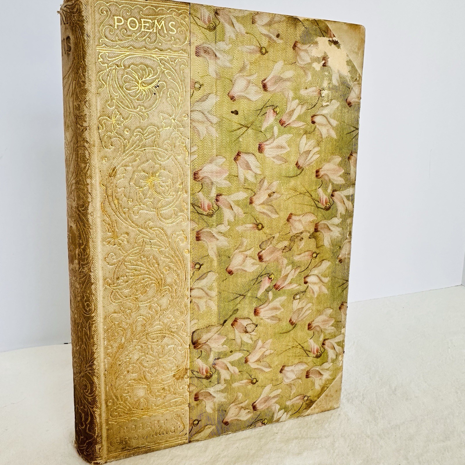 Antique 1892 Robert Browning Poems HC Book Floral Cottage Decor Stokes Vignette