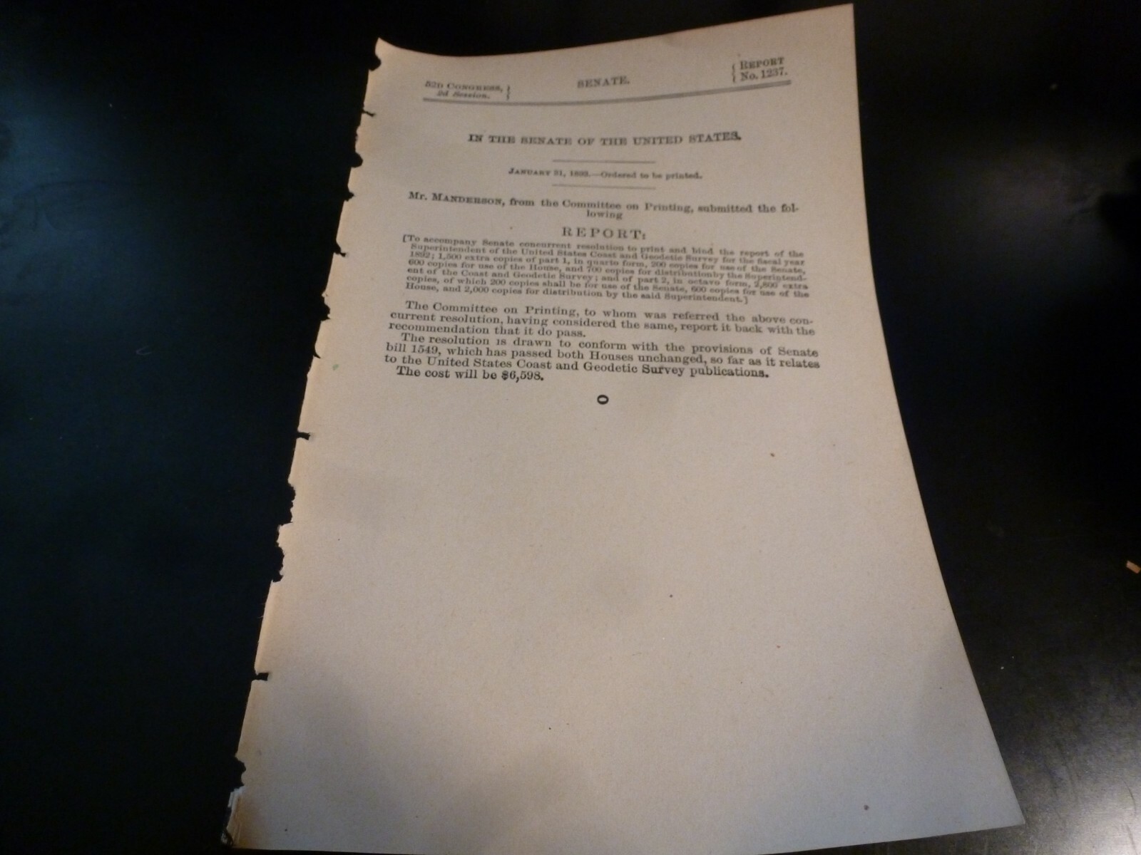 Government Report 1893 Committee Printing United States Coast & Geodetic Survey