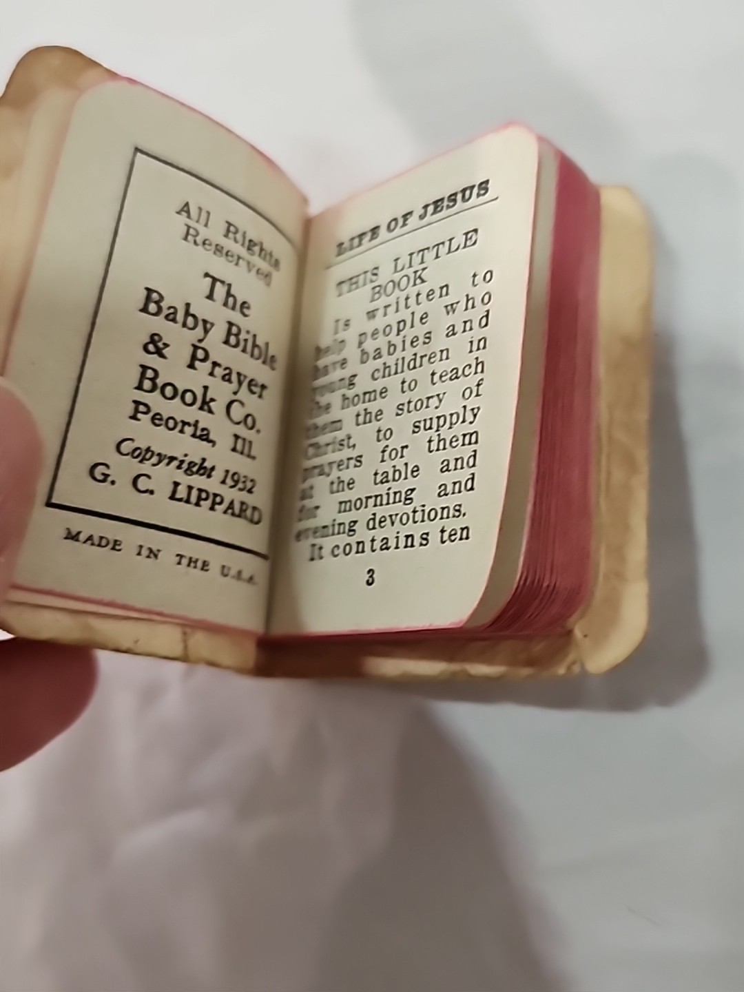 1932 Vintage Miniature Child’s Bible the Life of Jesus G. C. Lipped USA