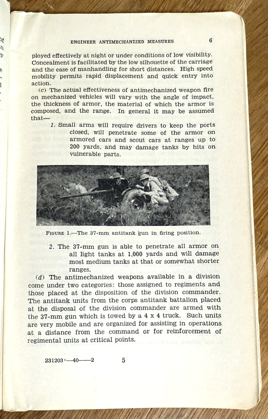 Engineer Antimechanized Measures 1940 US War Department FM 5-30 Antitank WWII