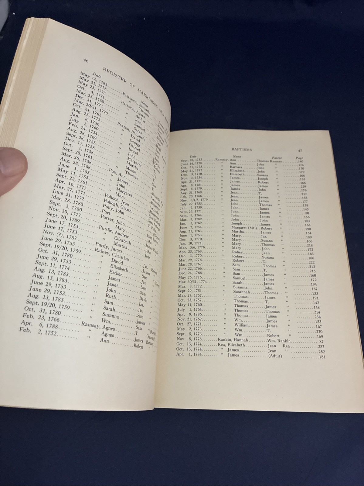 1934 MARRIAGES & BAPTISMS Performed by REV. JOHN CUTHBERTSON 1st ed PA DE NJ NY