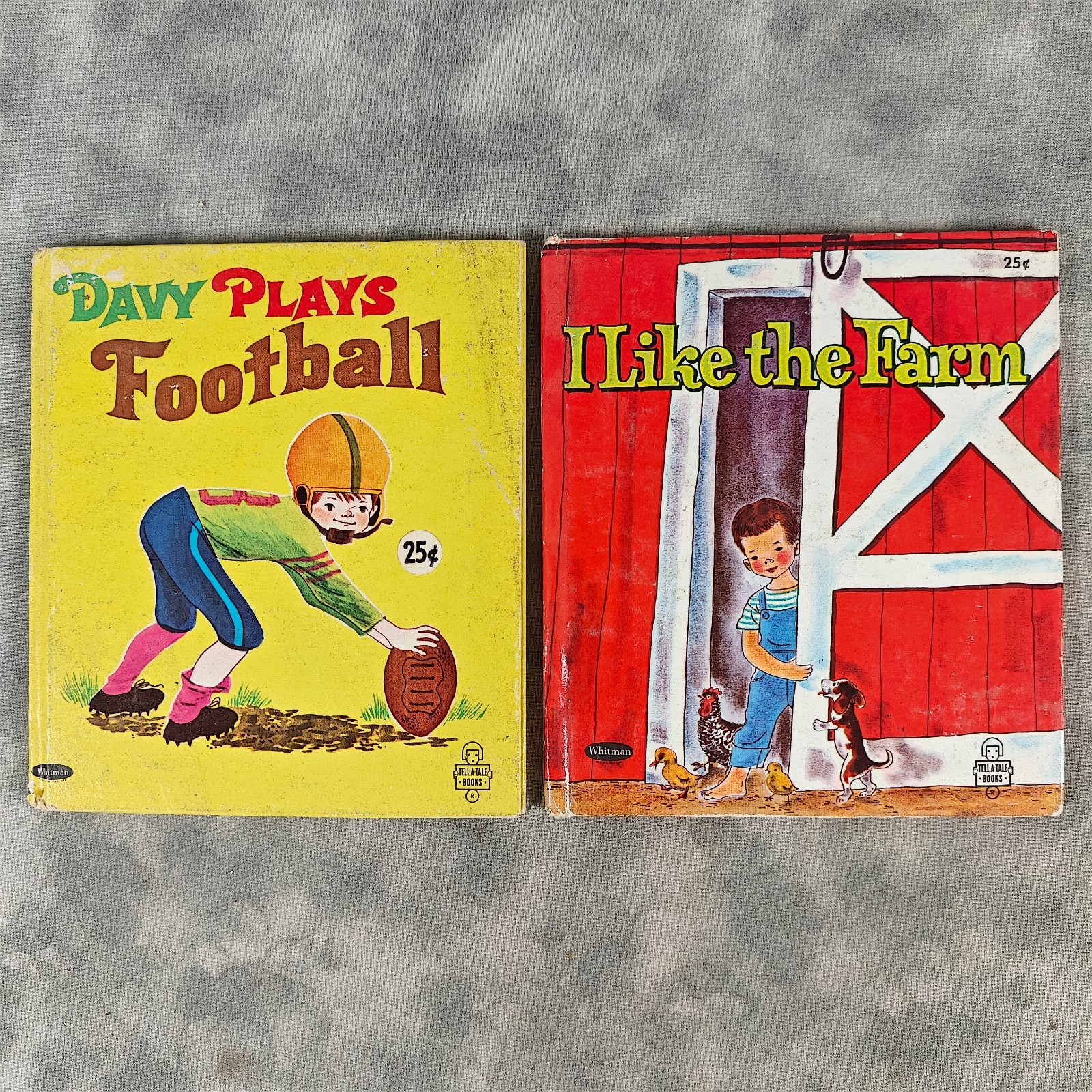2 Whitman Tell-A-Tale Books 1961 1968 Davy Plays Football I Like the Farm HC Lot