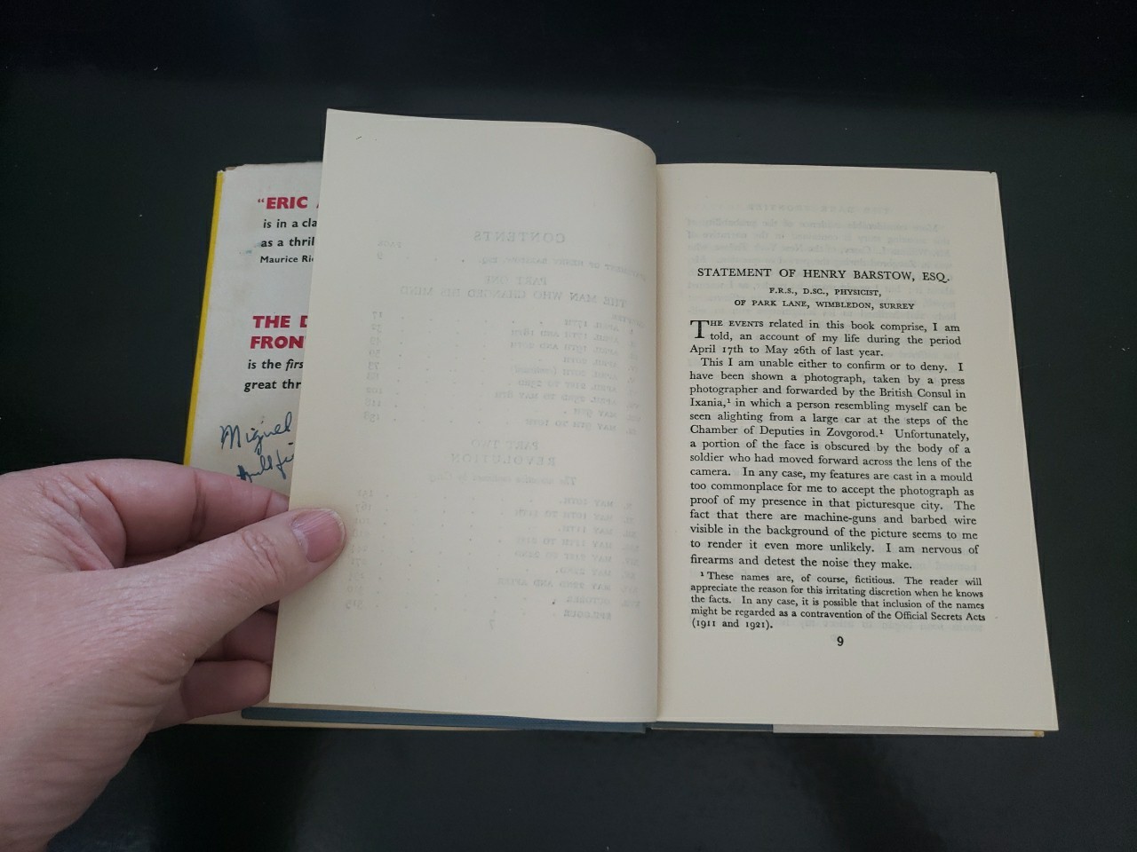 Eric Ambler The Dark Frontier 3rd Impression HC/DJ Sept 1950 RARE Spy Thriller