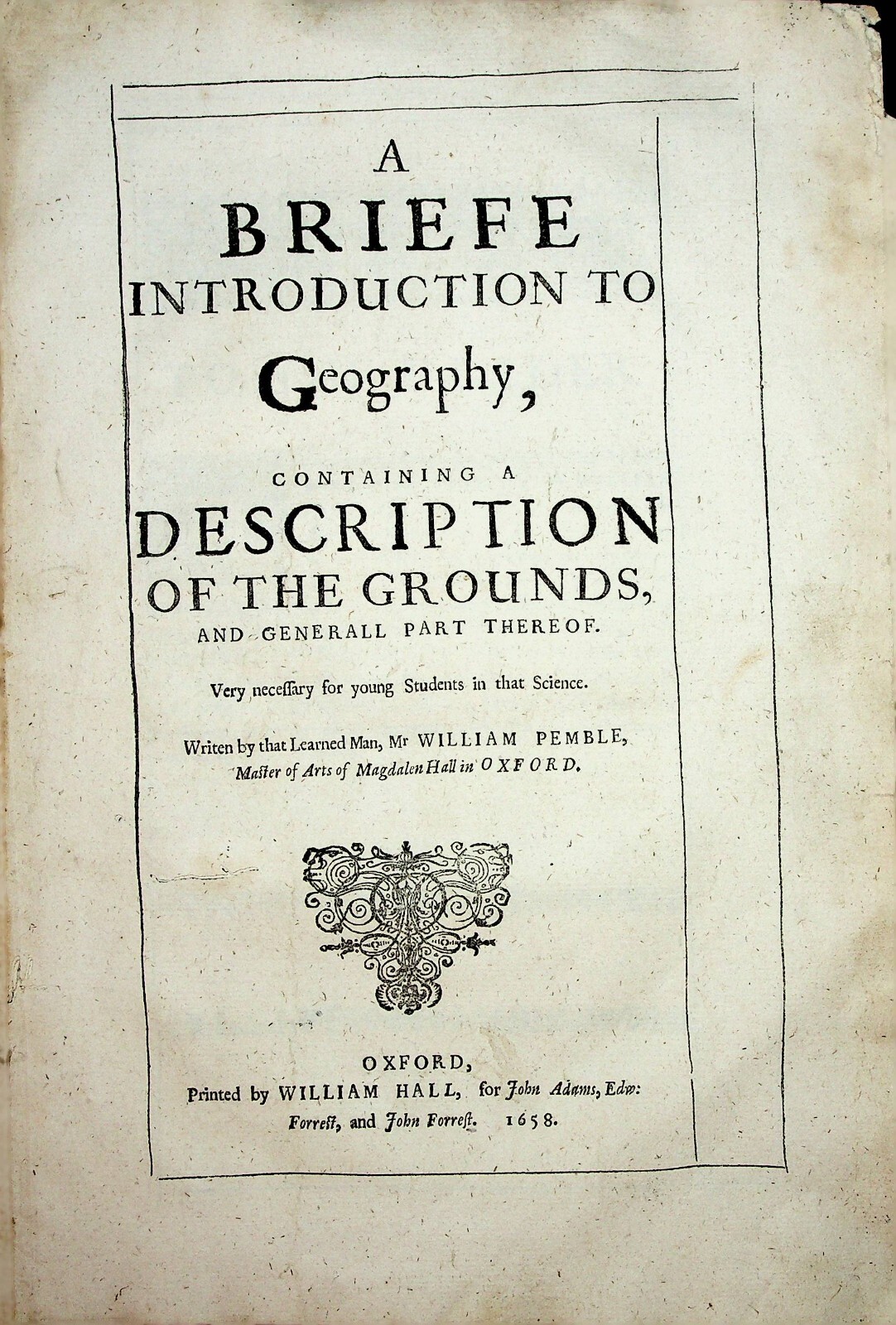 Original 1658 Geography textbook Brief Introduction William Pemble education