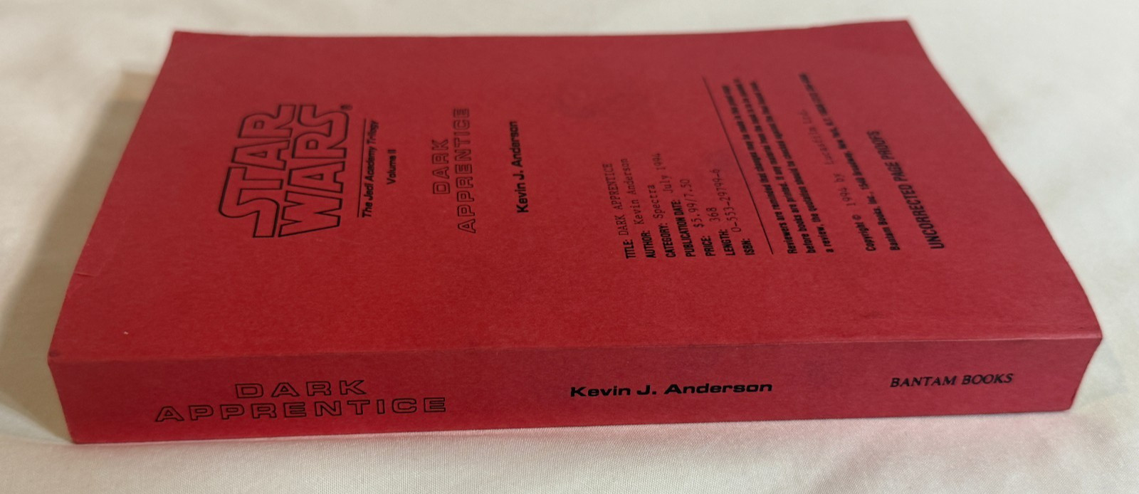 RARE ’94 Kevin Anderson Dark Apprentice Jedi Academy STAR WARS Uncorrected Proof