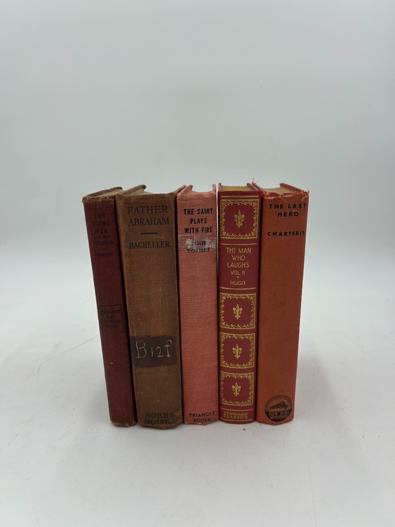 Vintage Book Lot of 10 RED Old Antiquarian Rare Decoration Hardcover Books