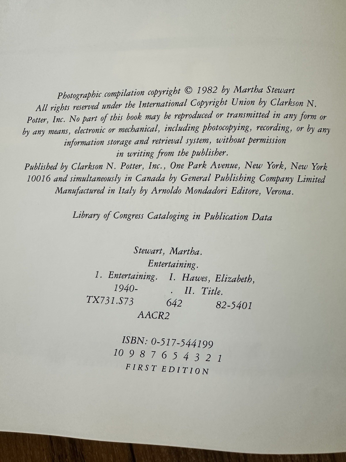 RARE 1982 First Edition/First Printing Martha Stewart „Entertaining“ Hardcover
