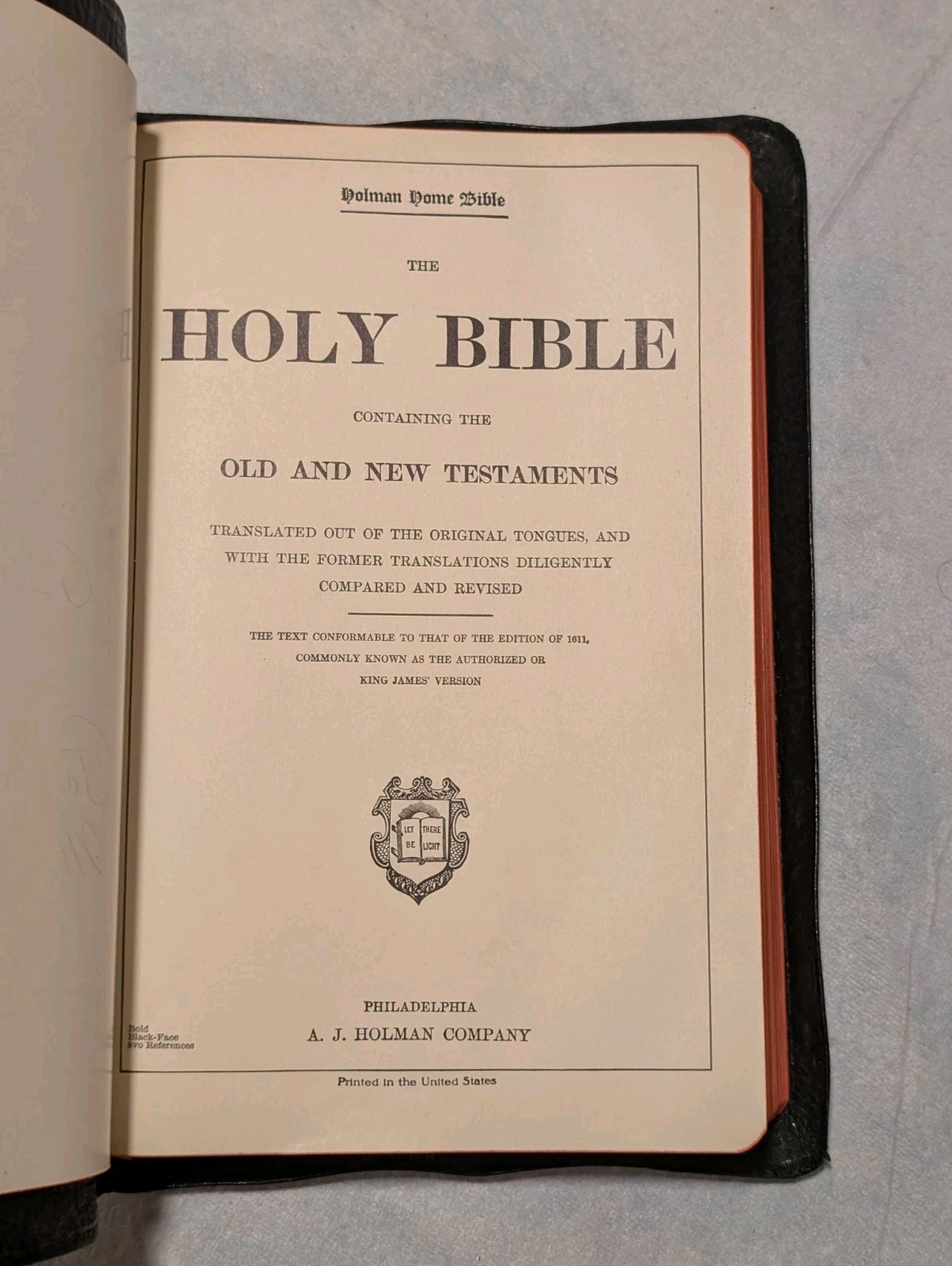 King James Bible, Gold Edges, A.J. Holman Company. Vintage Leather Cover.