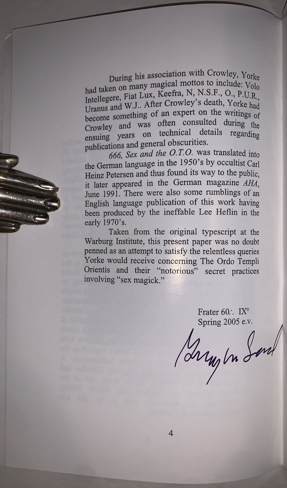 SIGNED, 666 SEX AND THE O.T.O., GERALD YORKE, ALEISTER CROWLEY RELATED, THELEMA