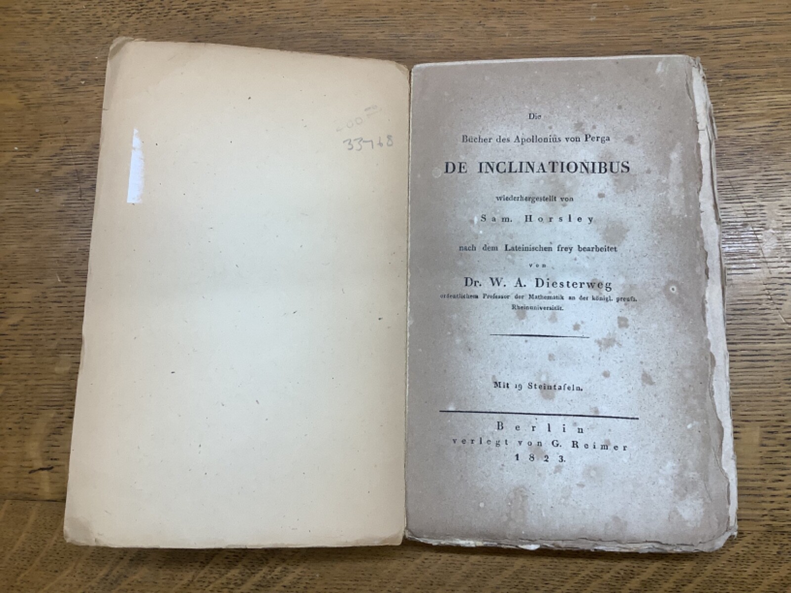 1832 Die Bücher Des Apollonius Von Perga De Inclinationibus Scarce Math Booklet