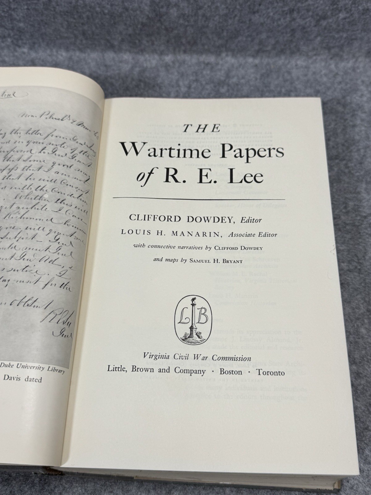 1961 The Wartime Papers of R.E. Lee HC DJ Civil War Clifford Dowdey 2nd Pr
