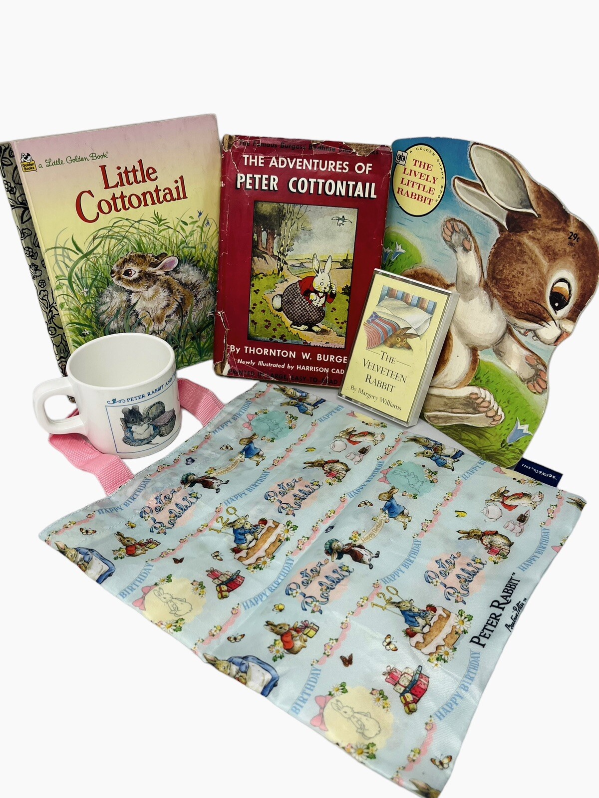 1940s-2000s Vintage Peter Rabbit Lot Velveteen Tape Book 120 Anniversary Bag 7pc