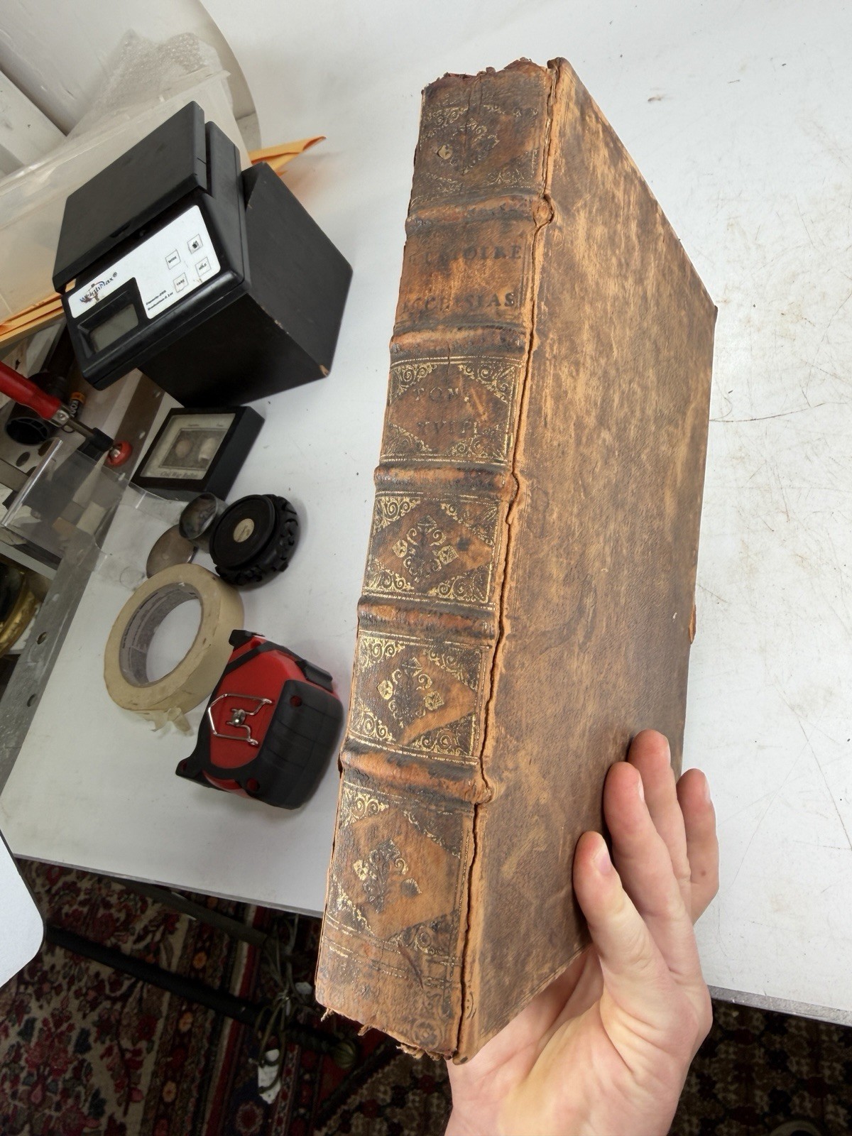 1715 Antique French Book Histoire Ecclesiastique Tome 18 Leather Binding Project