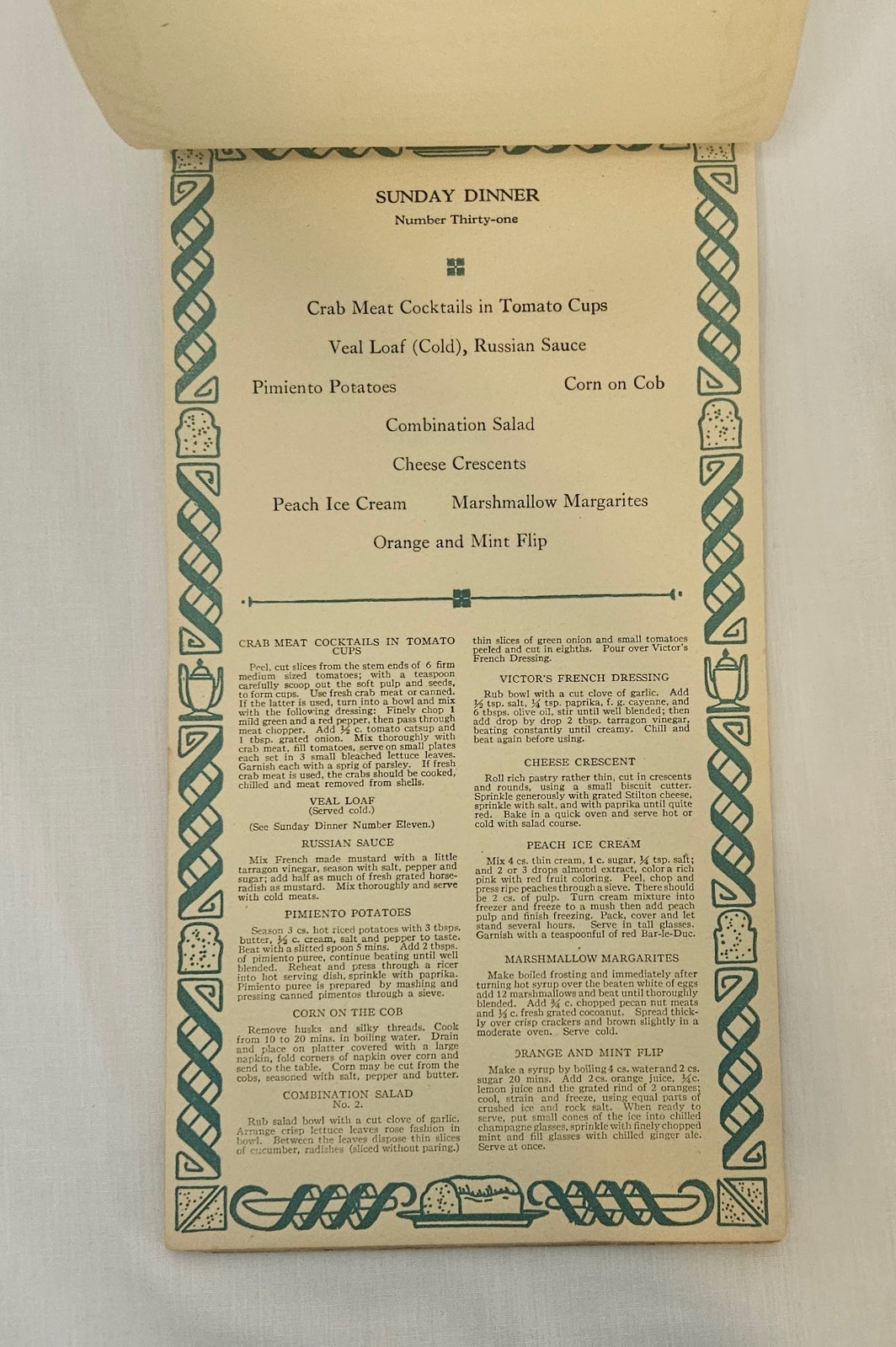 1920s New Dinner for All Occasions Cookbook Calendar Elizabeth Hiller Recipes