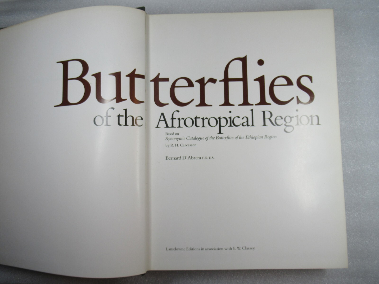 BUTTERFLIES of The AFROTROPICAL REGION – Bernard D’Abrera – 1980 1st ed HB-DJ