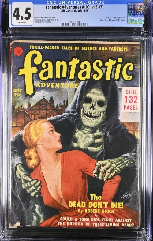 Fantastic Adventures 1951 July. Classic hooded Skeleton cover. CGC Pulp