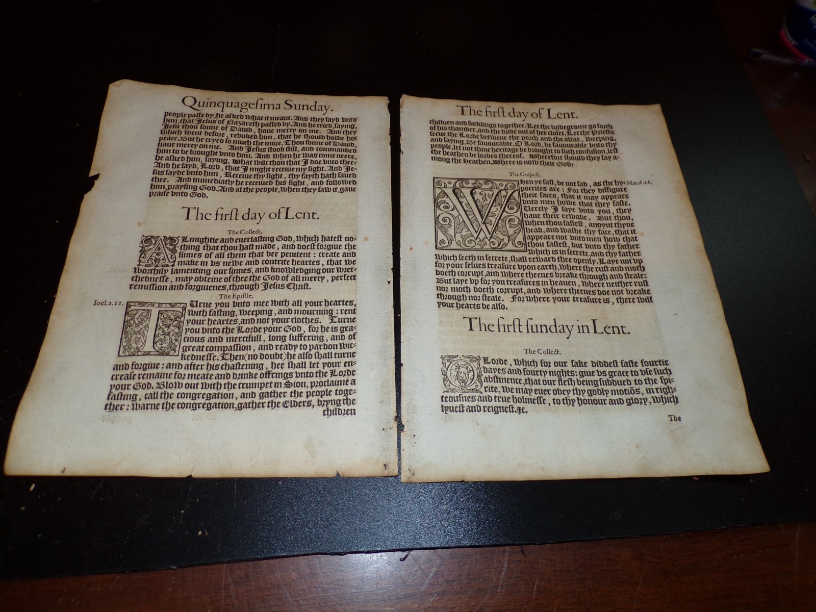 1582-Book of Common Prayer Leaves-Group of 5-With Woodcuts-folio