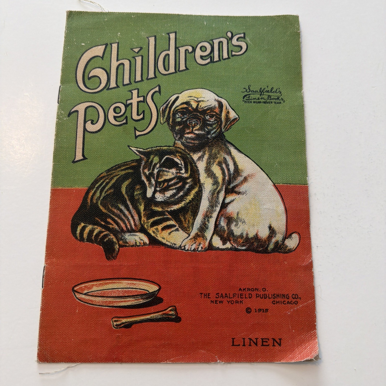1915 Antique CHILDRENS PETS Linen Book Farm Animals Nursery Art For Framing