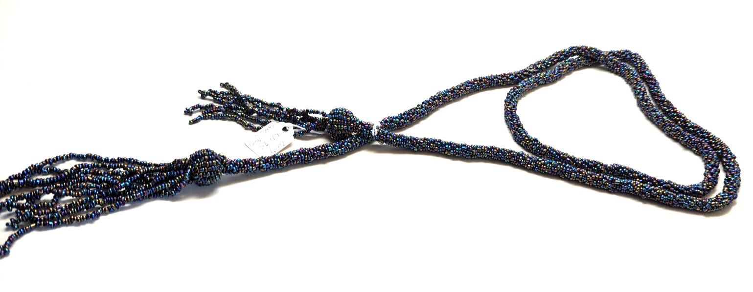 56″ Fire Mountain Gems Black Glass Metallic Beaded Lariat with Fringed Ends SM