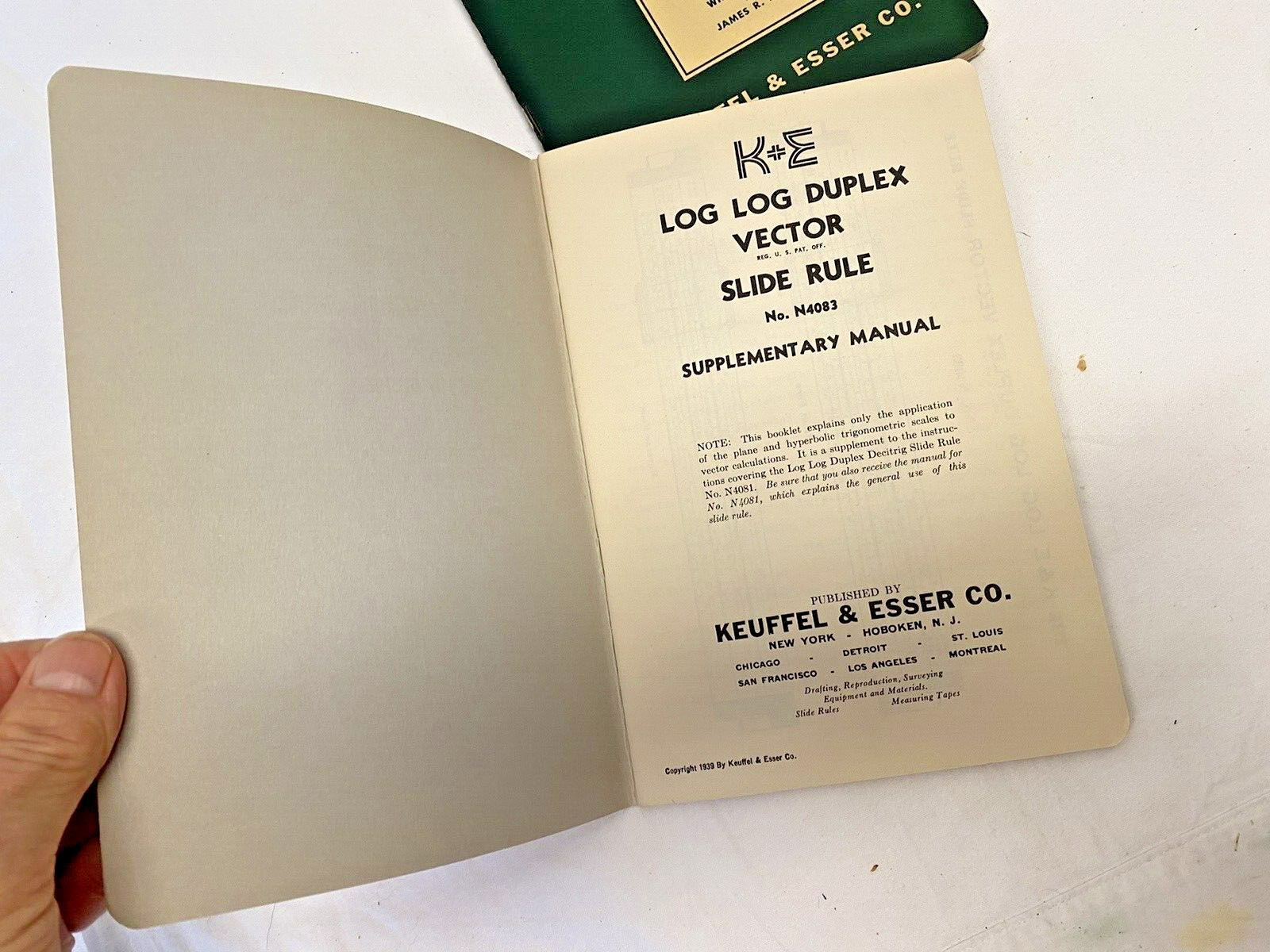 VTG 1939 & 1947 K&E LOG LOG DUPLEX SLIDE RULE MANUAL Book Keuffel & Esser Vector