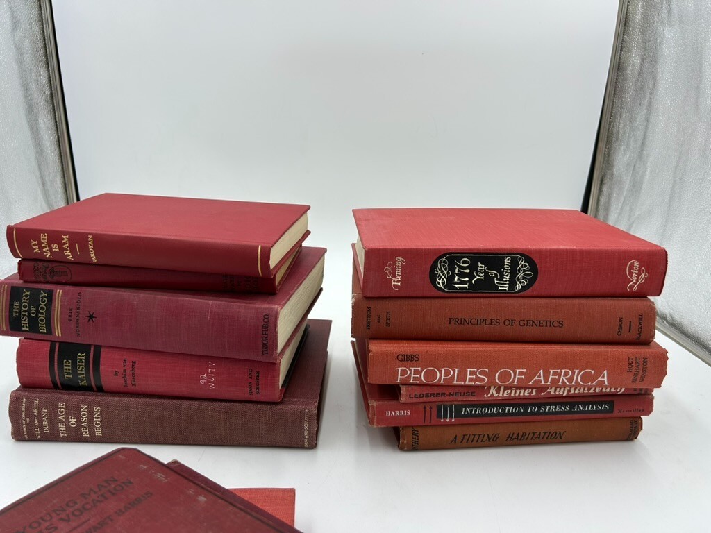 Vintage Book Lot of 10 RED Old Antiquarian Rare Decoration Hardcover Books
