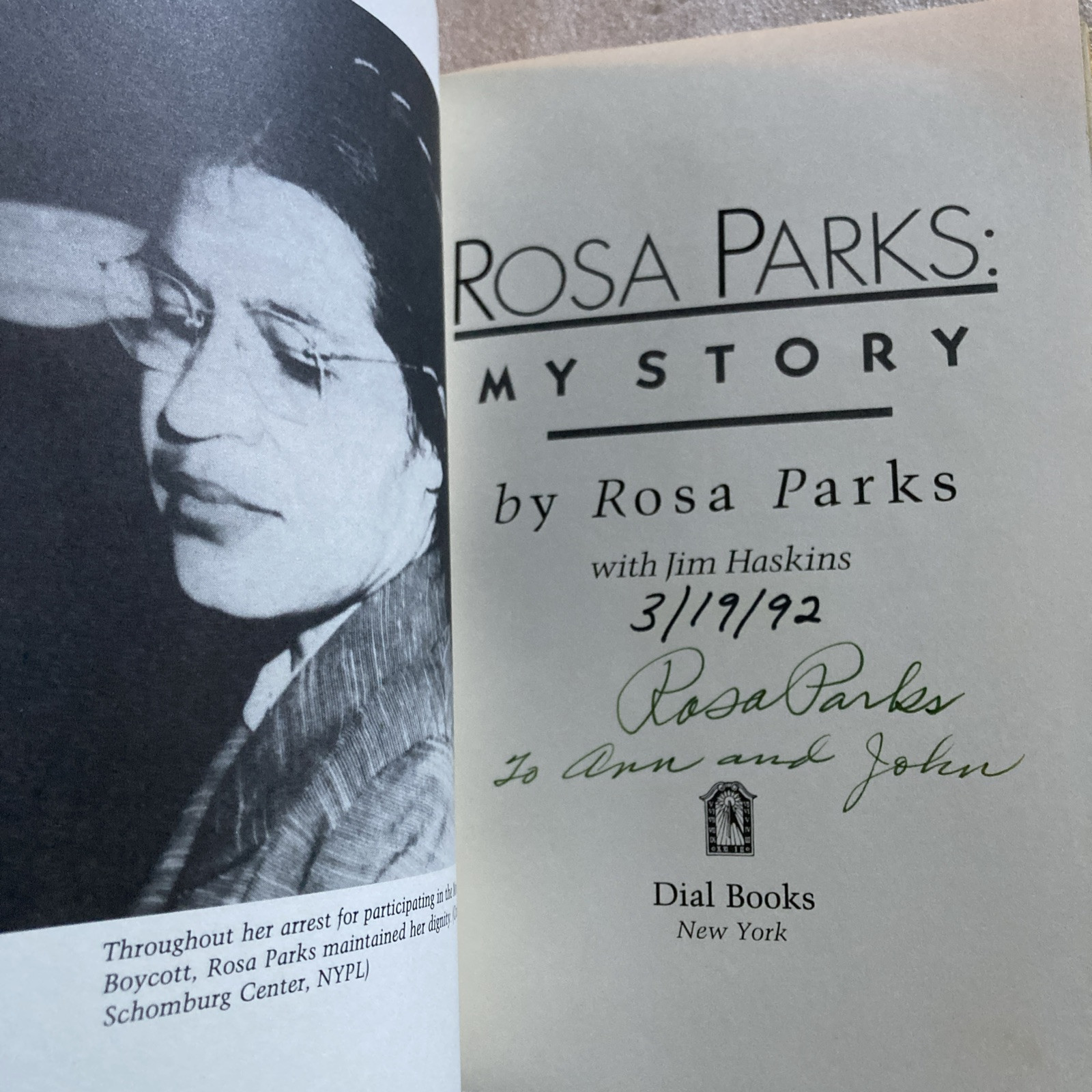 MY STORY Signed & Personally Inscribed by ROSA PARKS 1st Edition, 2nd Printing