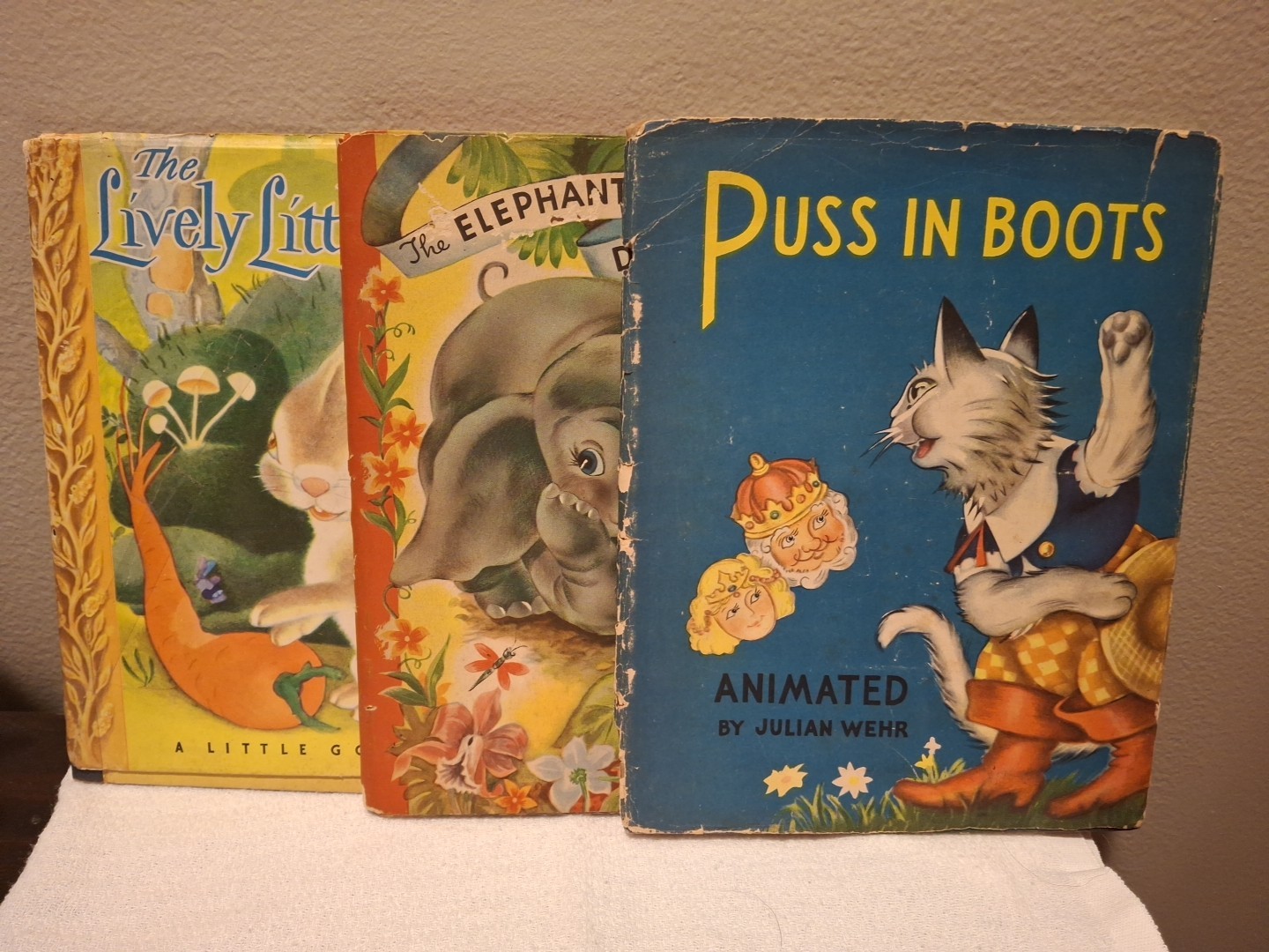 Vintage Children’s Book Puss in Boots/Elephant’s Dilemma/Lively Little Rabbit HC