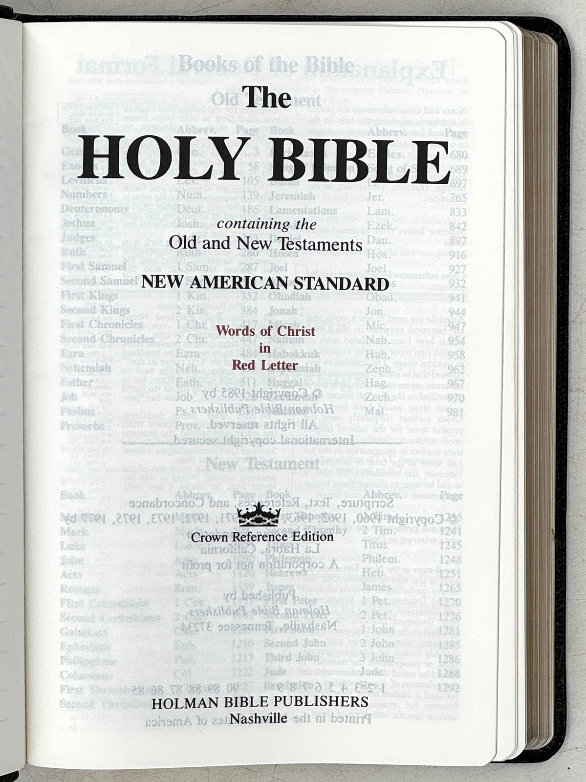 1985 Holy Bible NAS Crown Reference Edition GENUINE LEATHER VG
