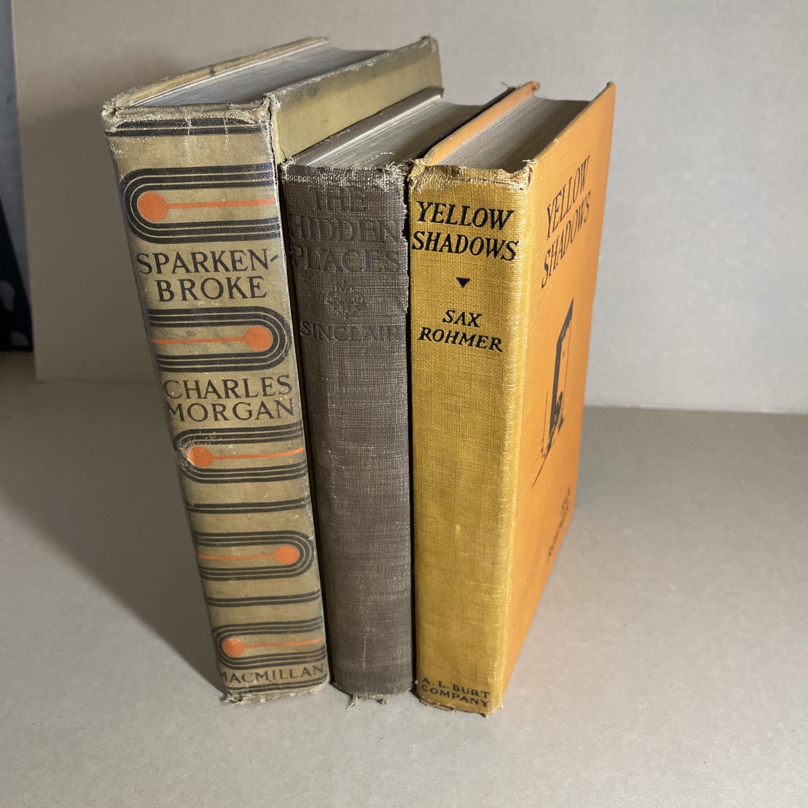 Hardcover Book Lot Old Worn Vintage Antique Staging Decor – 3 BOOKS:BROWN/YELLOW