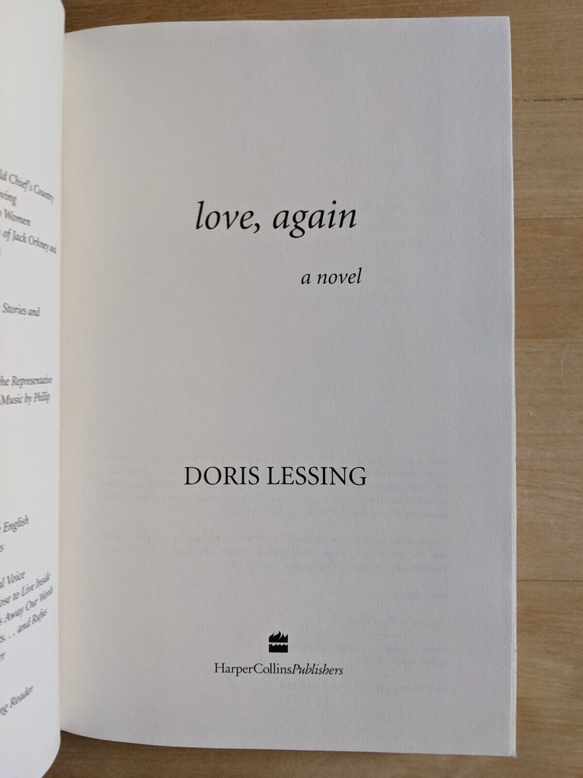 Doris May Lessing LOVE, AGAIN 1996 Harper Collins, 1st Ed 1st Print Advance copy