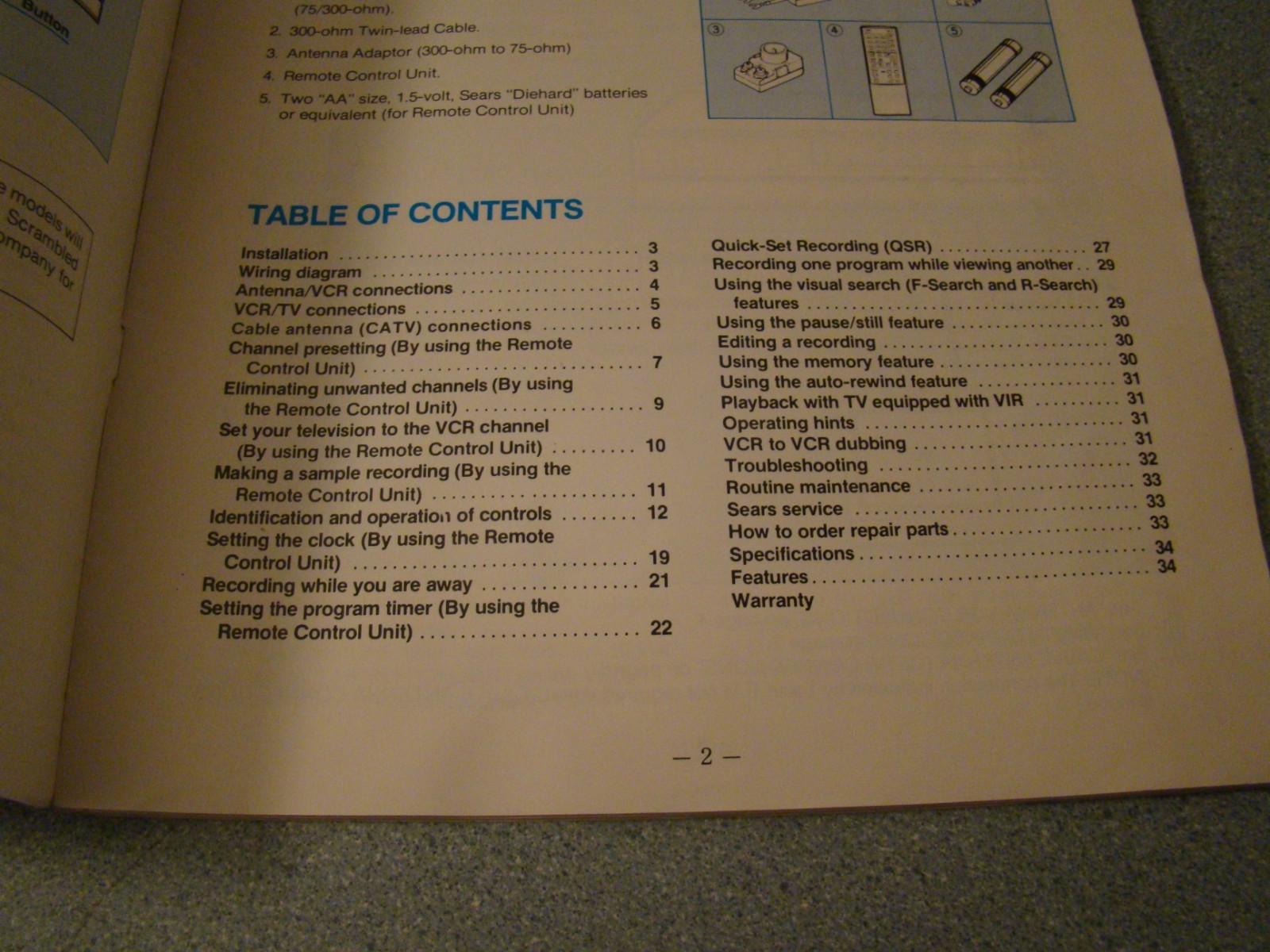 SEARS VHS VIDEO CASSETTE RECORDER OWNER MANUAL 580. 53324950
