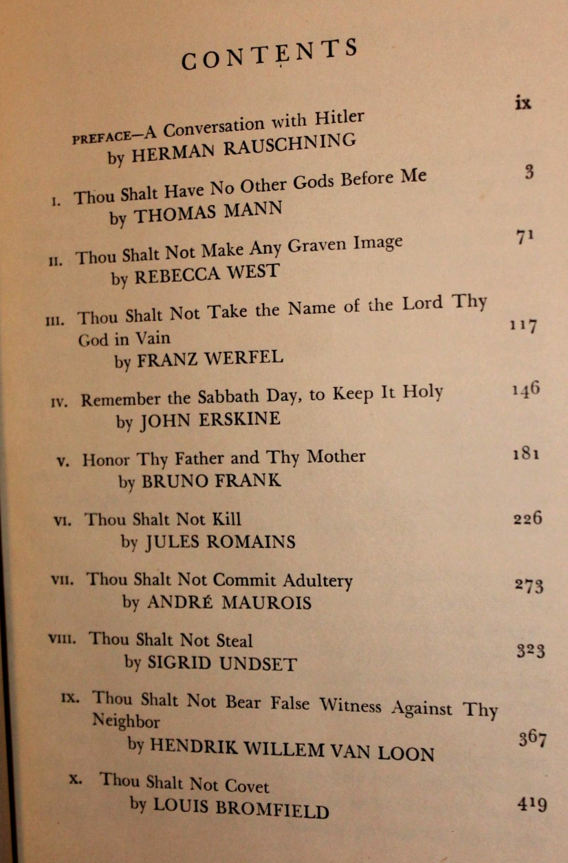 THE TEN COMMANDMENTS : Ten Short Novels anti-Hitler (1944 HB) incl. Thomas Mann