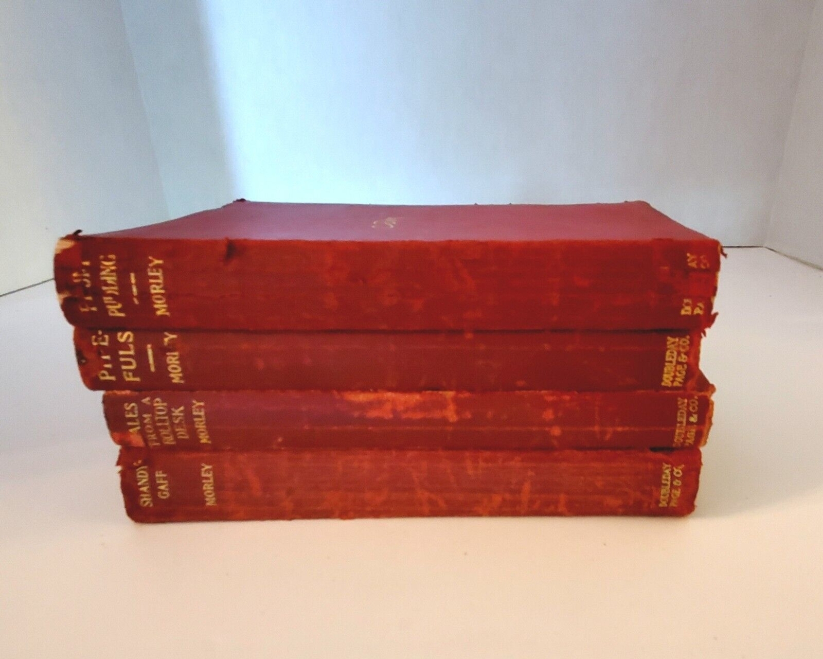 Christopher Morley Red Leather Bound Books Lot Of 4 Plum Pudding And More