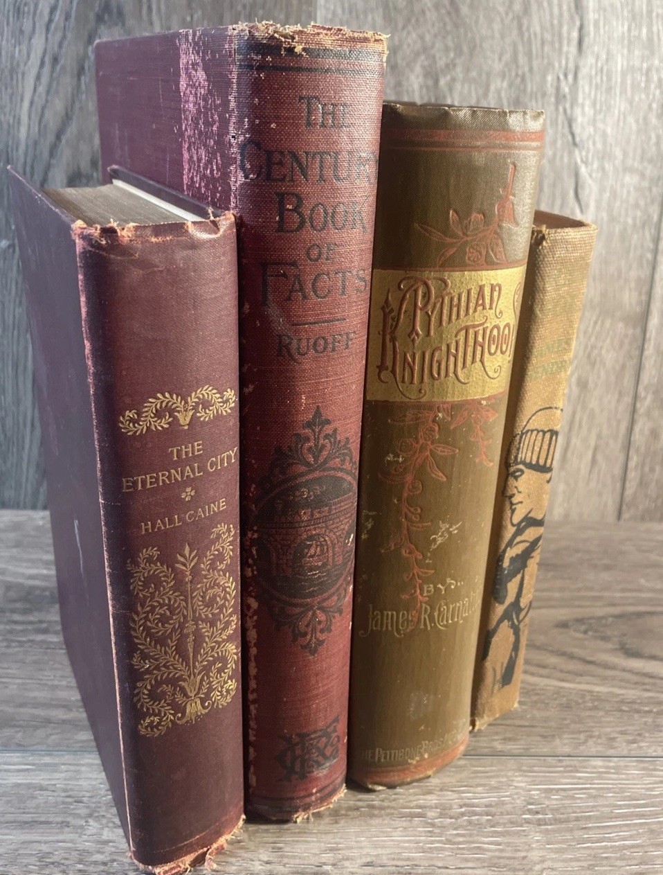 Lot of 4 Vintage Brown Earth Tone Old Book Decor Staging Antique Prop Decorative