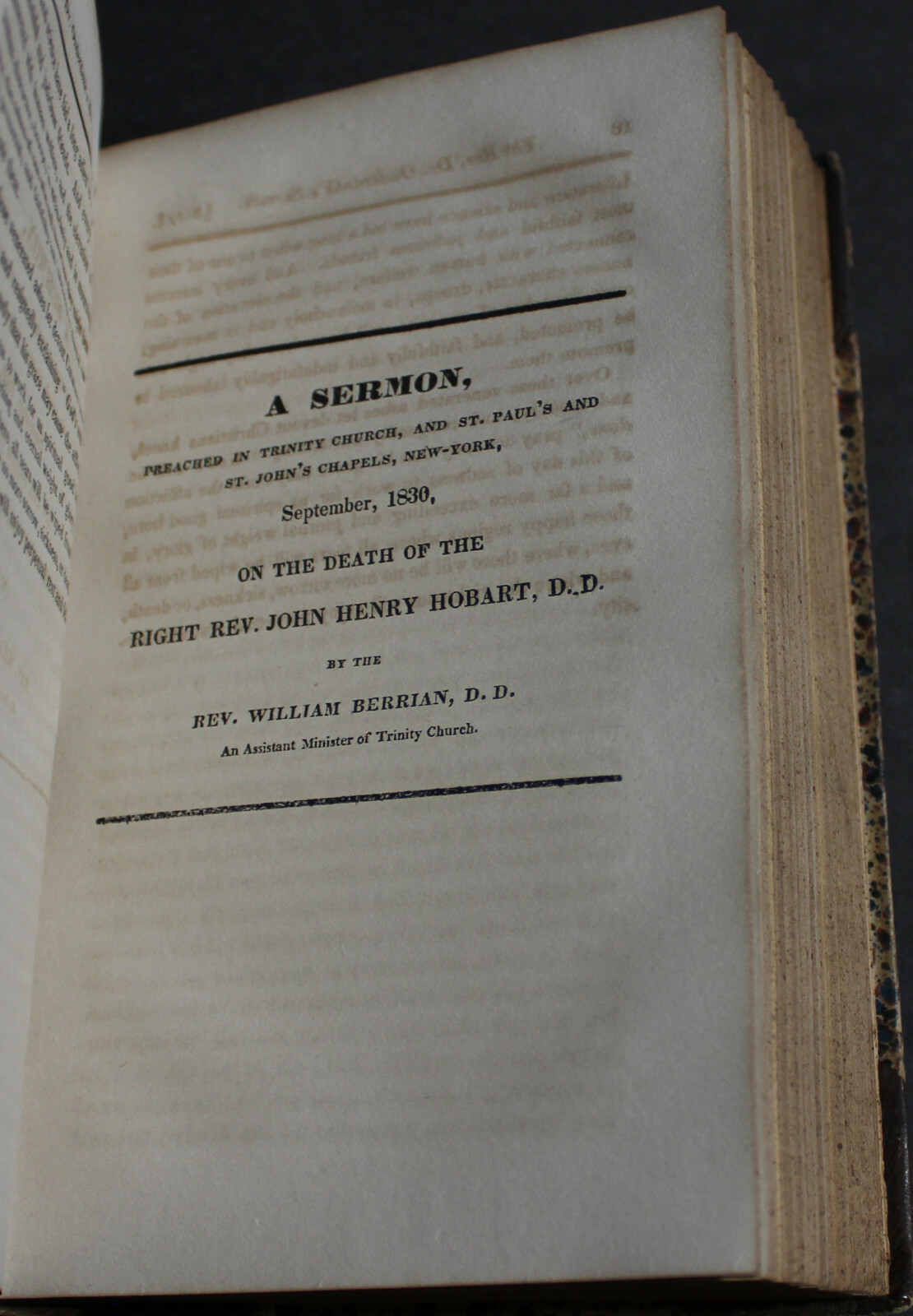 Antique Rare Old Book Memorial Bishop Hobart 1831 Sermons Scarce Religion