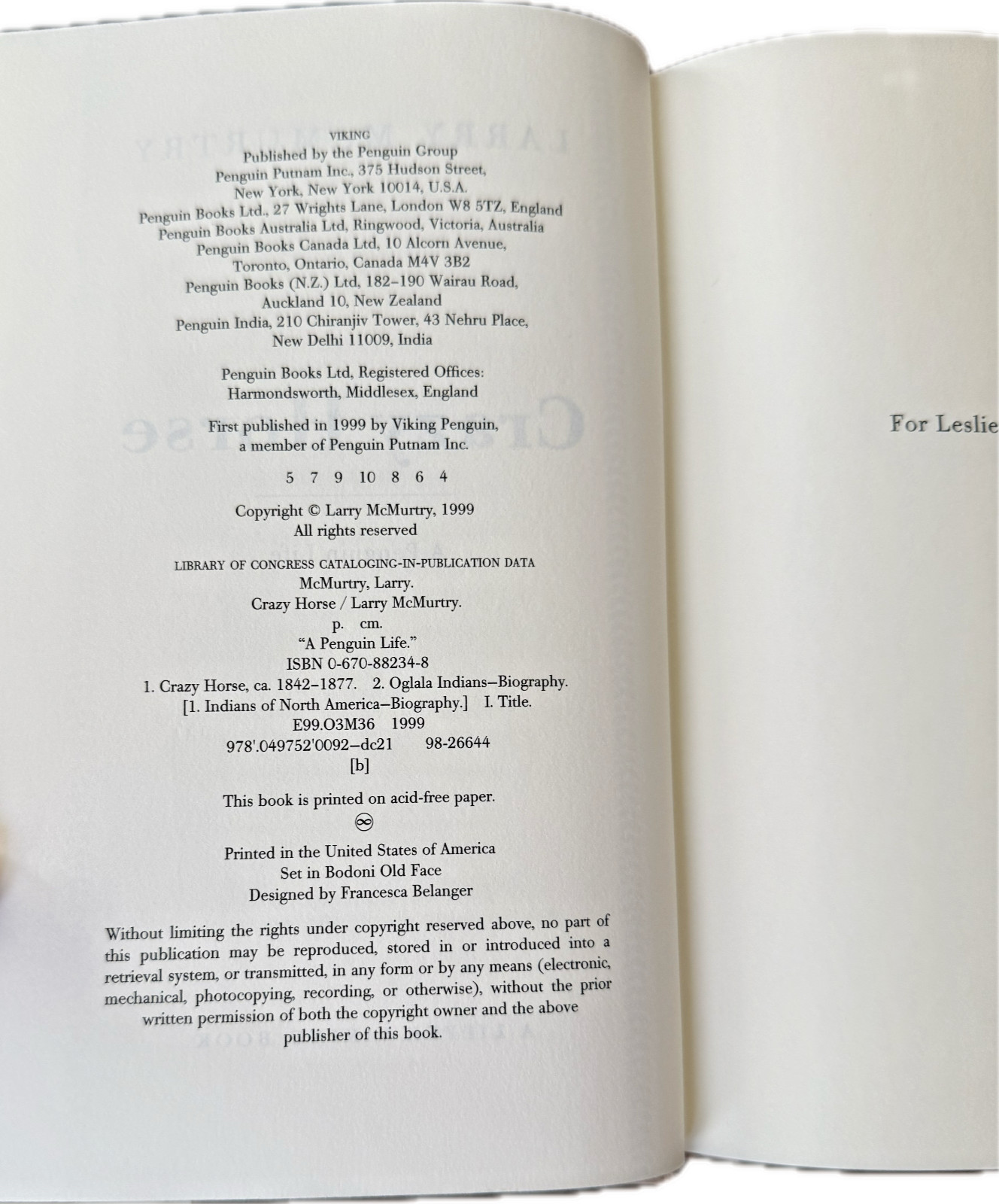 Crazy Horse by Larry McMurtry, Signed First Edition 1999 Hardcover with Jacket