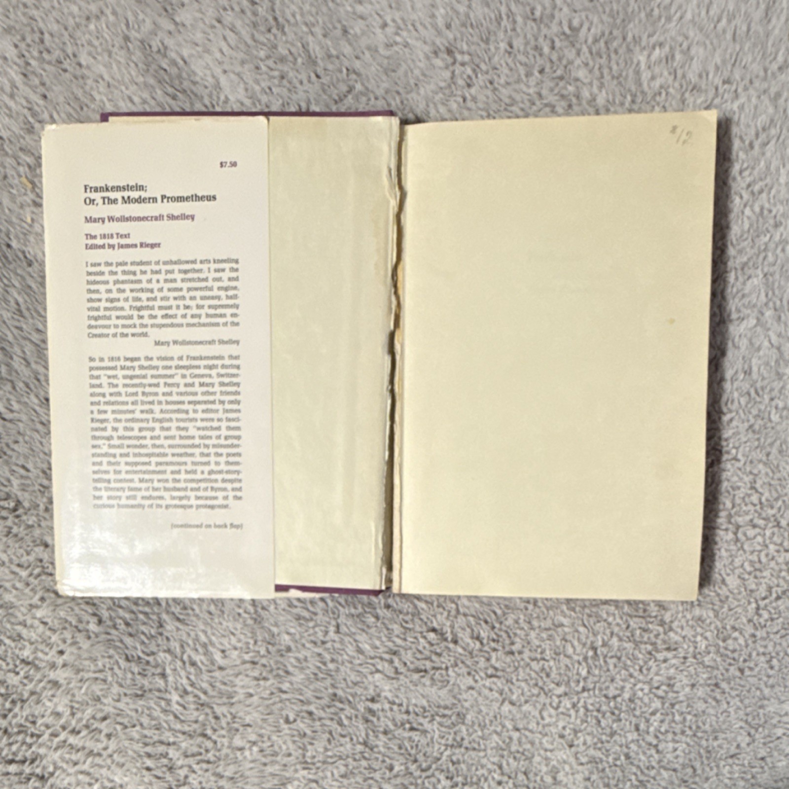 Mary Shelley Frankenstein 1818 Text Hardcover Bobbs-Merrill Edited 1975 Edition