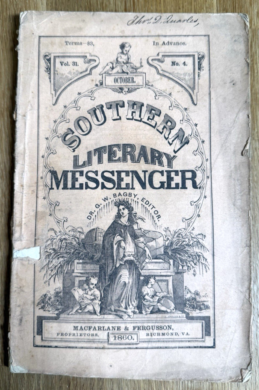 1859/60 Lot of 4 Southern Literary Messengers Richmond VA Poems Fiction History