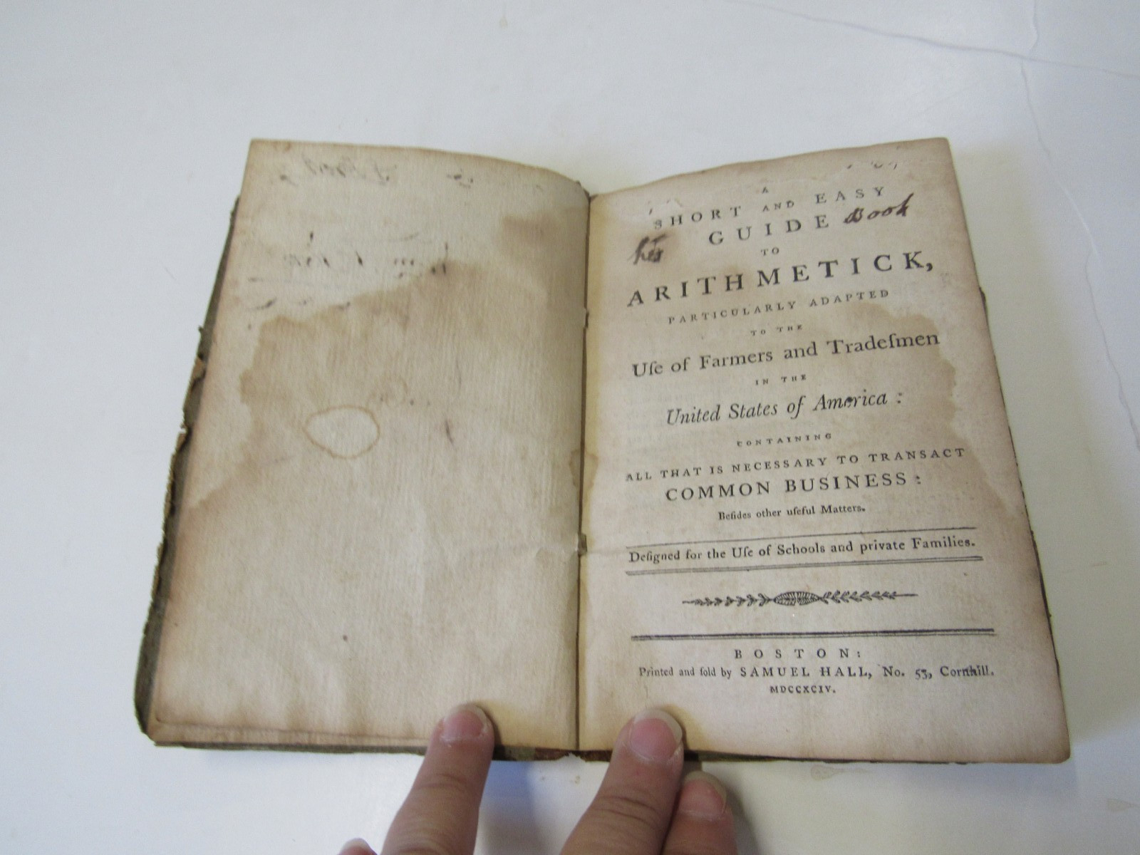 1794 Scarce Early Math/Mathematics Book Arithmetick Farmers Tradesmen U.S.