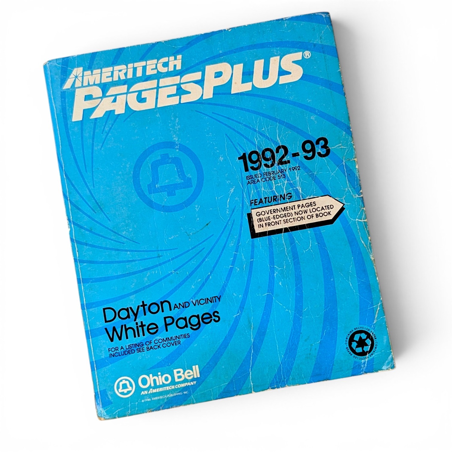 Ameritech Dayton Ohio White Pages 1992 1993 Vintage Phone Book Directory 513