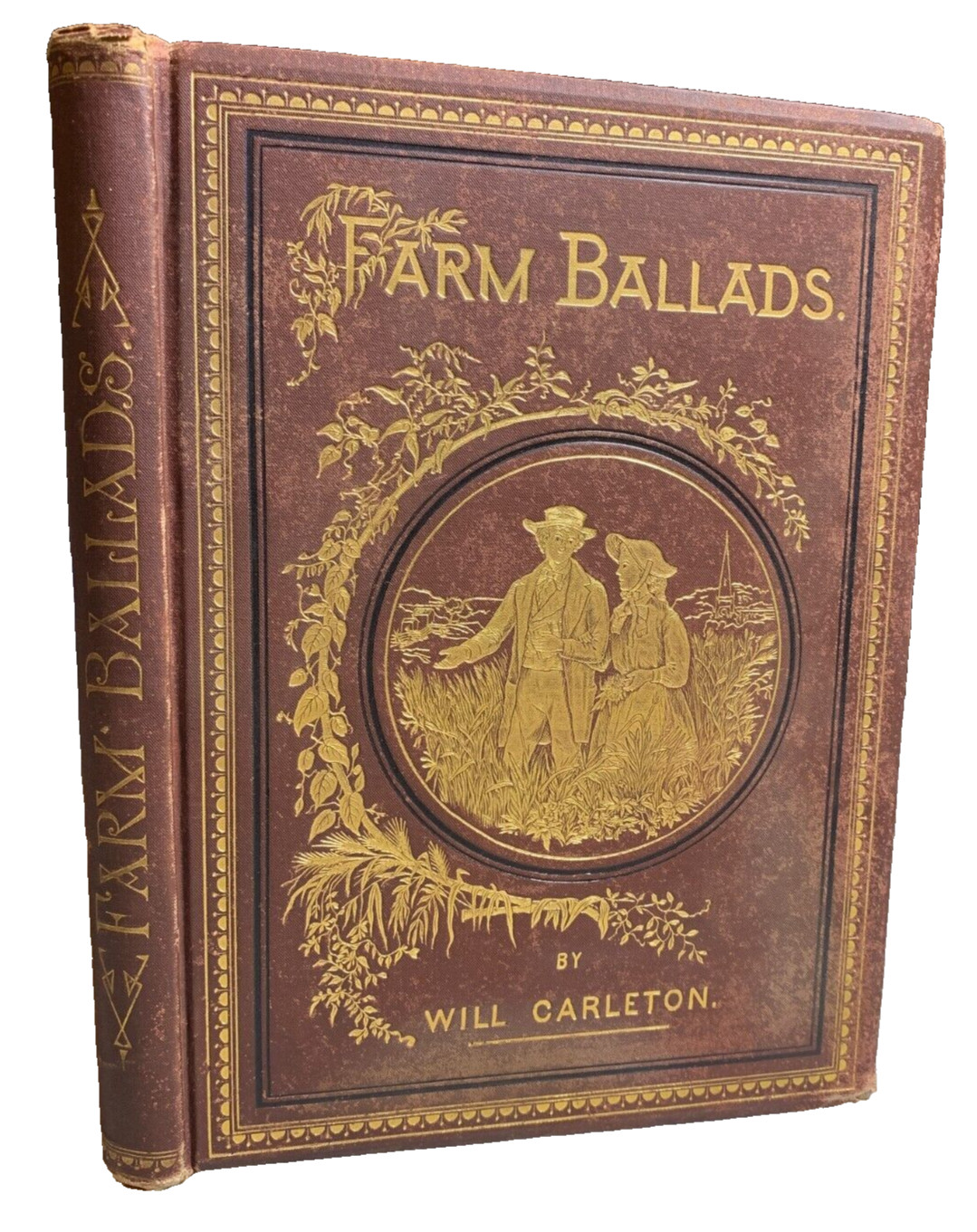 Antique Victorian Book Ornate Fancy Gilded Ebossed FARM BALLARDS 1882 Carleton