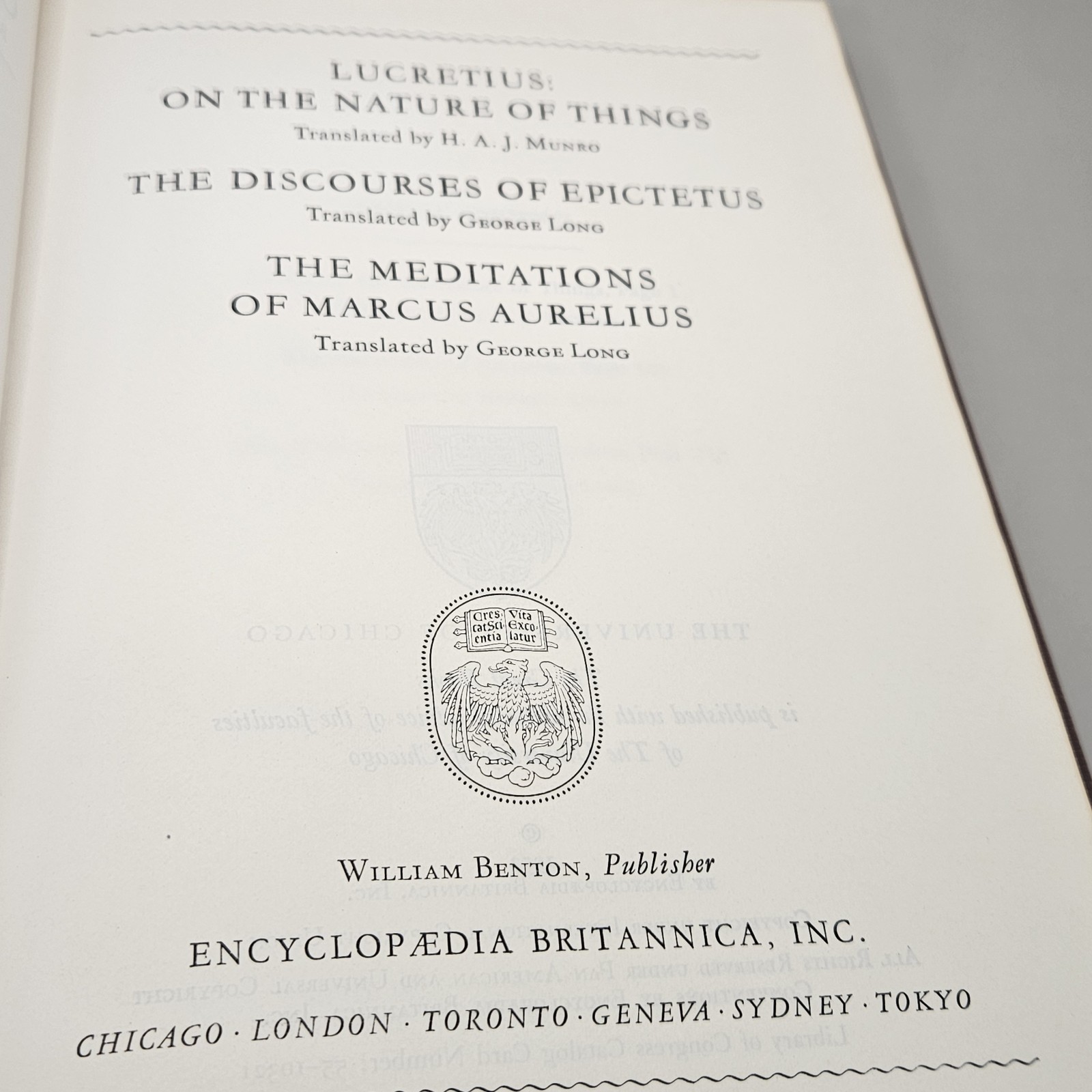 Lucretius Epictetus Marcus Aurelius – Britannica Great Books No 12 ©1952
