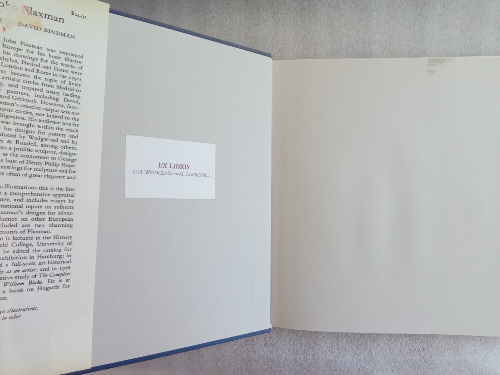 ART REFERENCE BOOK JOHN FLAXMAN BY DAVID BINDMAN THAMES AND HUDSON 1979
