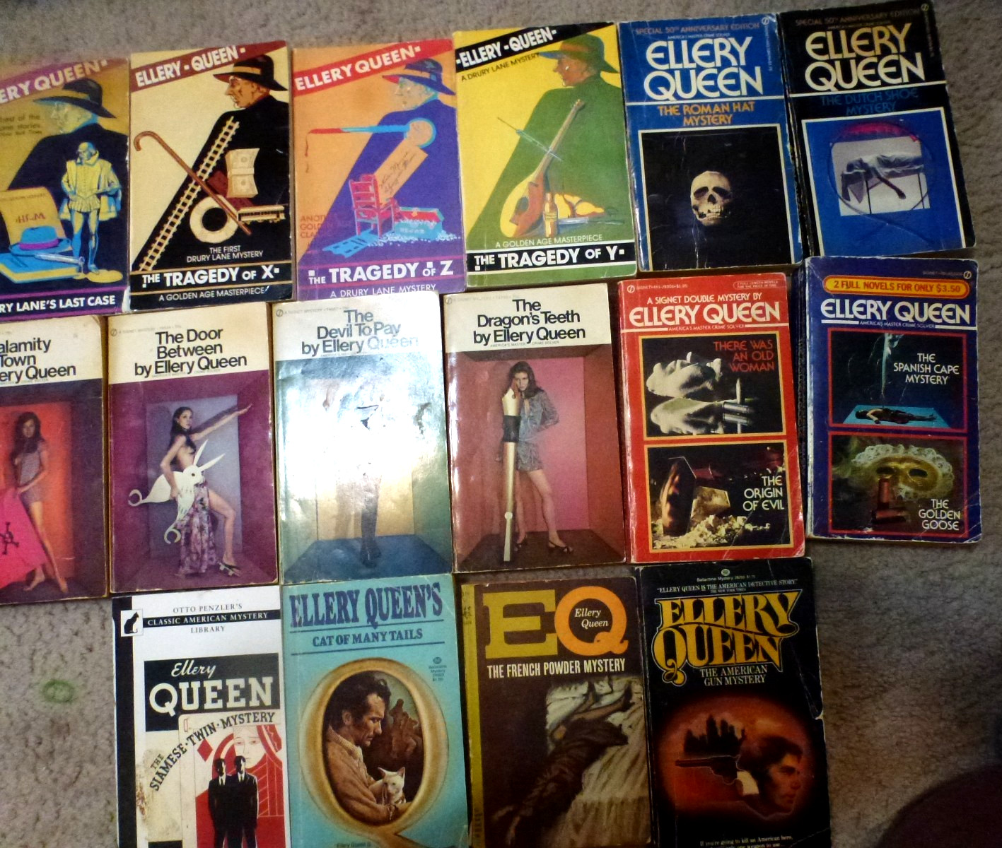 Lot of 16 Vintage Ellery Queen Books Drury Lane IPL Signet Doubles Etc