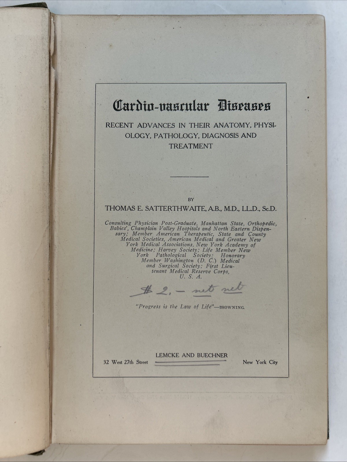 1913 Cardio-Vascular Diseases Satterthwaite Antique Cardiology Book